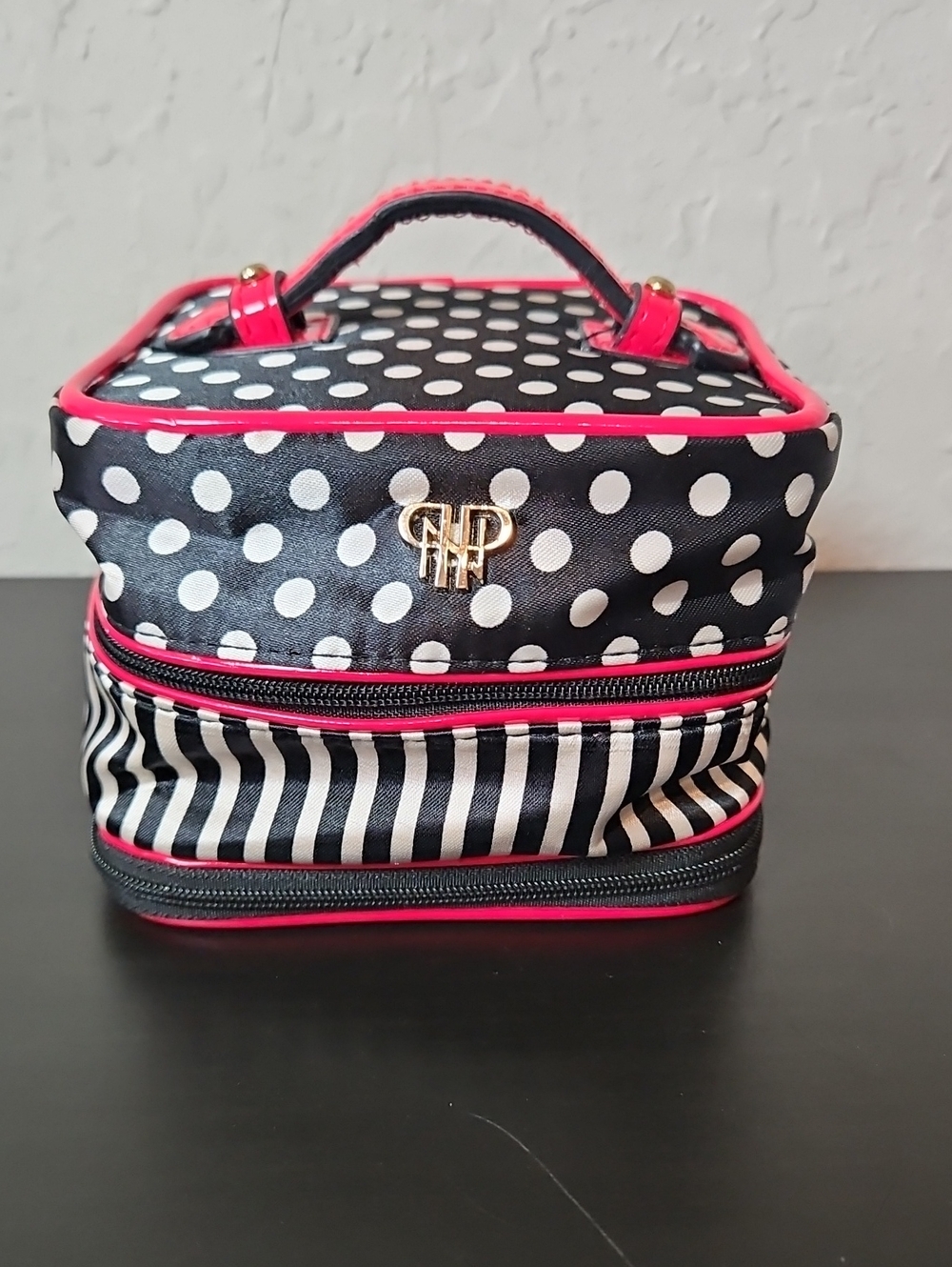 PurseN Polka Dot & Striped Travel Jewelry Case with Pink Trim